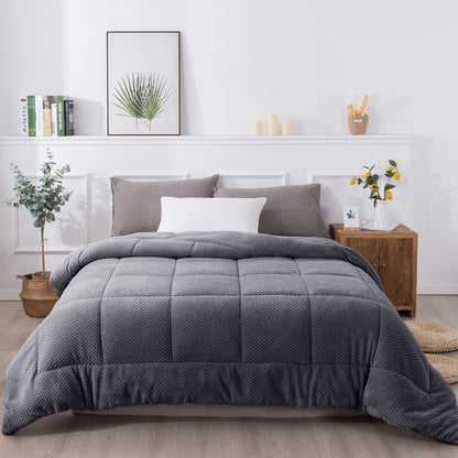 KASENTEX Plush Sherpa Comforter, Cozy Reversible - Goose Down Alternative Fill Bedding