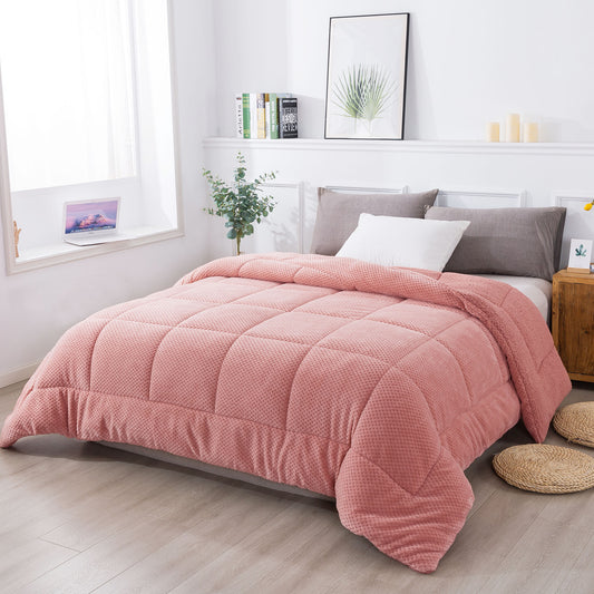 Kasentex Ultra Soft All Season Reversible Plush Sherpa Lined Comforter, Sunset Rose, Twin, Queen, King