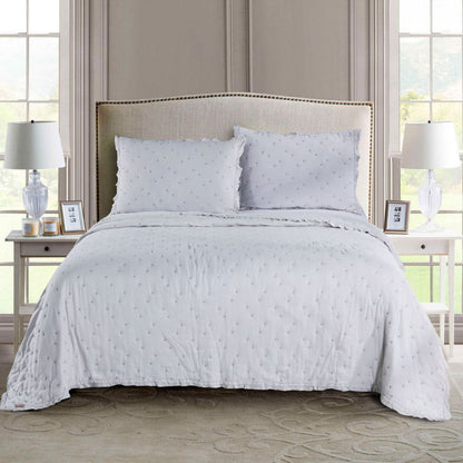 Kasentex Ultra Soft Stone-Washed Bedding Set, 100% Cotton. Contemporary Dot Stitched Lace Embroidery Quilt + 2 Shams - Kasentex