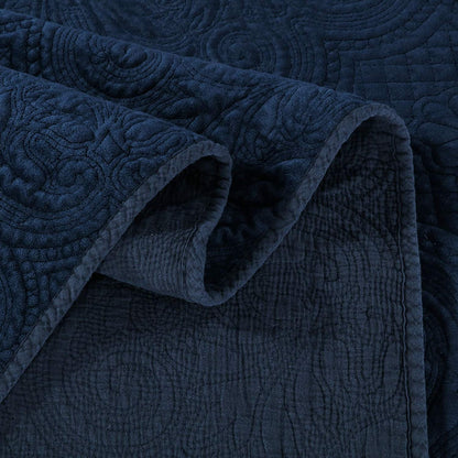 Kasentex Stonewashed Embroidered Floral Design Quilt Set with Pillow Shams, Grey or Blue