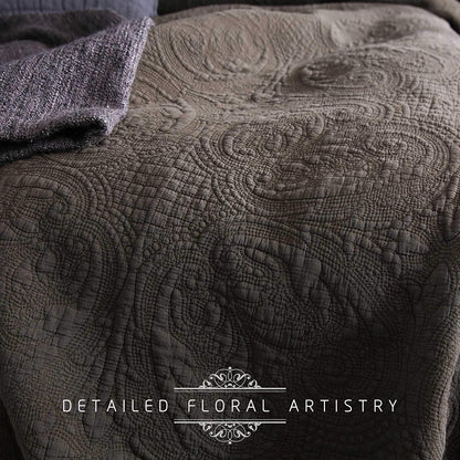 Kasentex Floral Chic Embroidery Cozy Quilt Set, Blue, Brown, Single, Queen, King