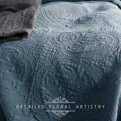 Kasentex Floral Chic Embroidery Cozy Quilt Set, Blue, Brown, Single, Queen, King