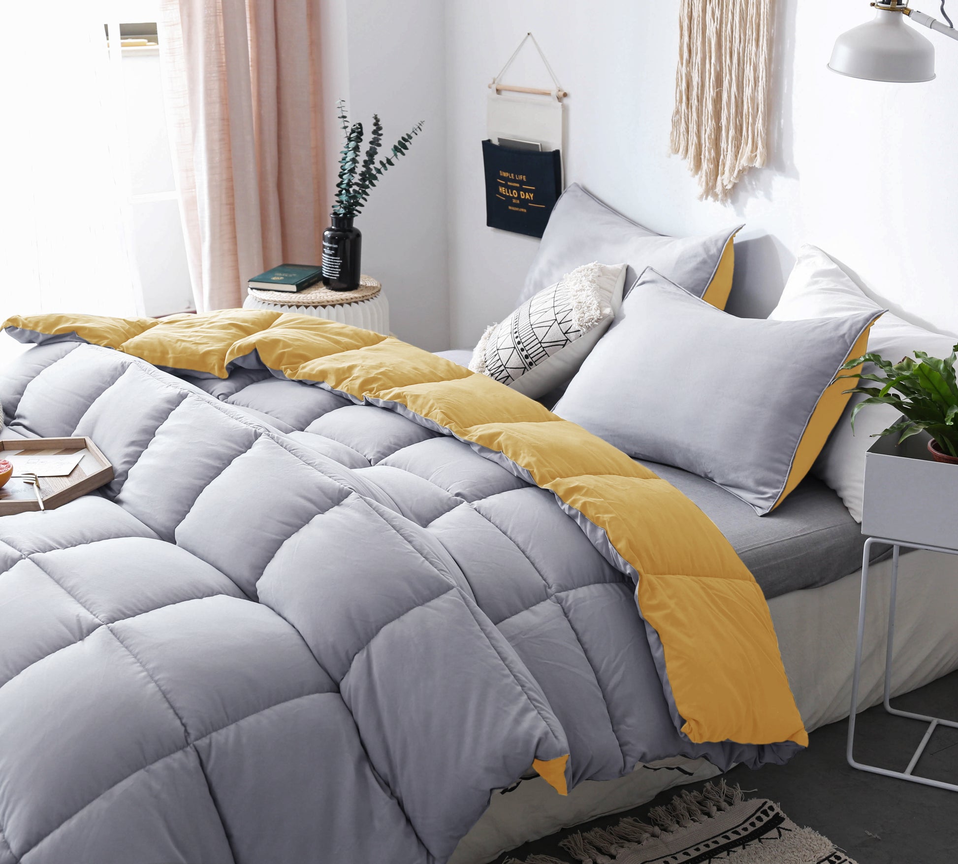 fall-bedding-soft-reversible-comforter-set-brown-grey-yellow-color