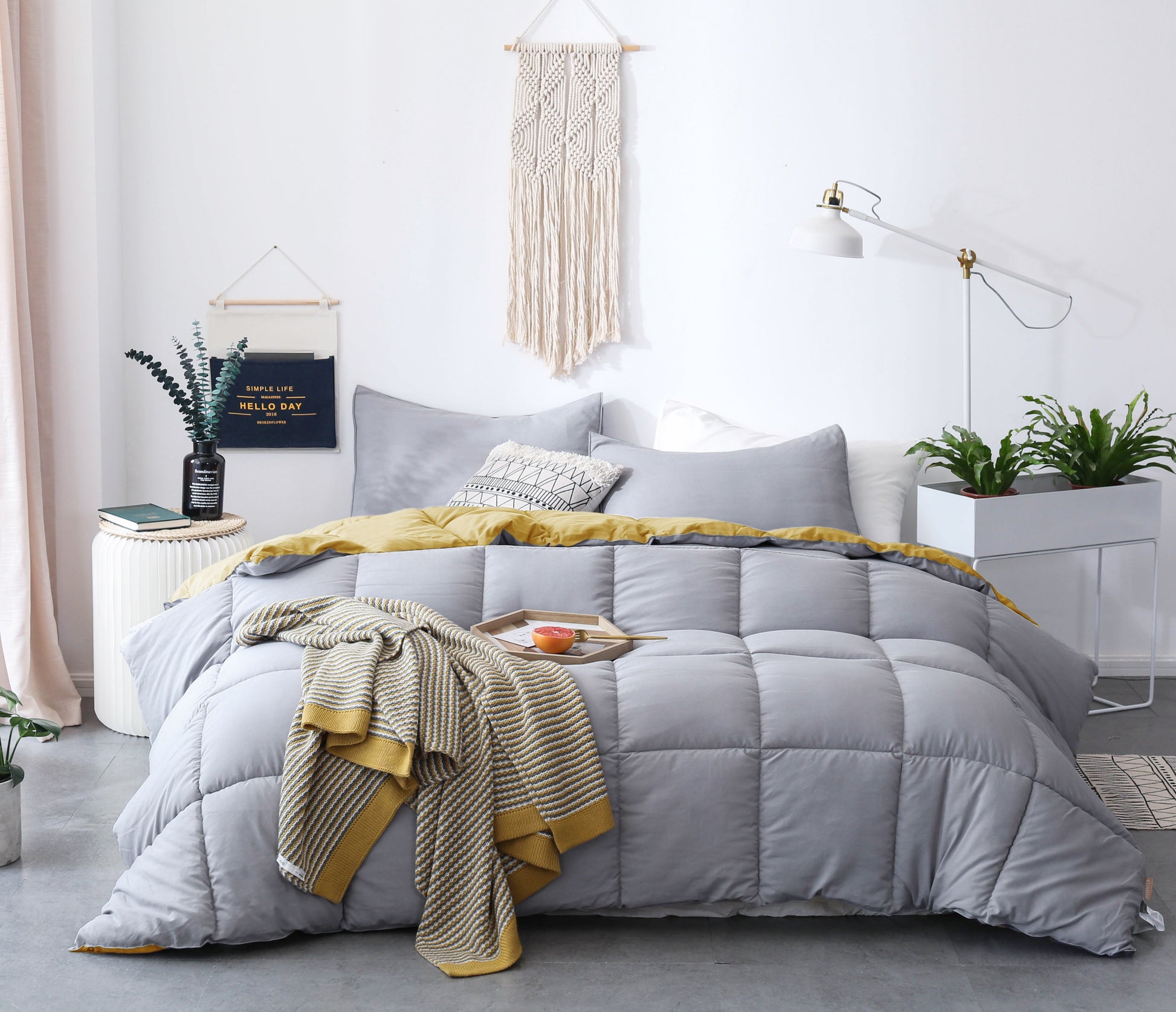 Fall Bedding Reversible Soft Comforter Set Grey-Yellow