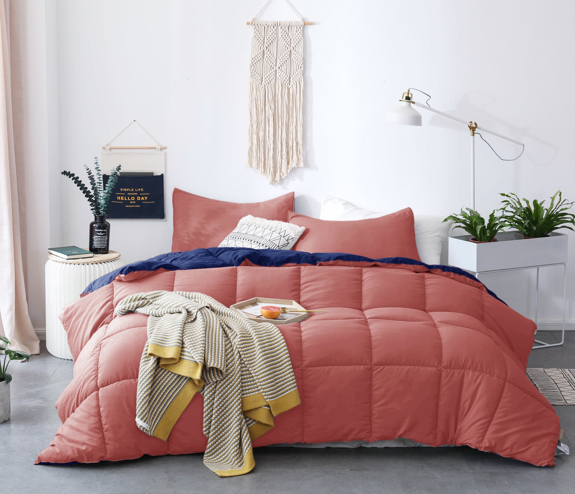 Fall Bedding Reversible Soft Comforter Set Coral-Navy
