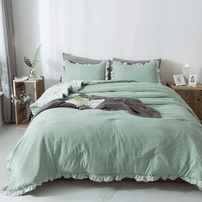 Kasentex Ultra Soft Quilted Comforter Set with Ruffled Trim Edge, Peach Rose, Room Decor, Graduation Gifts