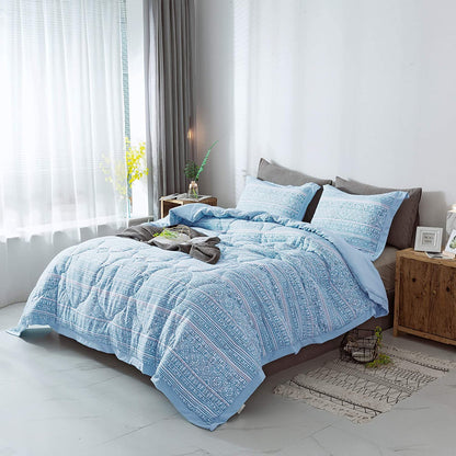 Kasentex Floral Quilted Comforter Set with Border Trim Design, Multi Blue, Room Decor, Graduation Gifts