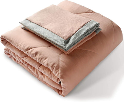 Kasentex Ultra Soft Quilted Comforter Set with Ruffled Trim Edge, Peach Rose, Room Decor, Graduation Gifts