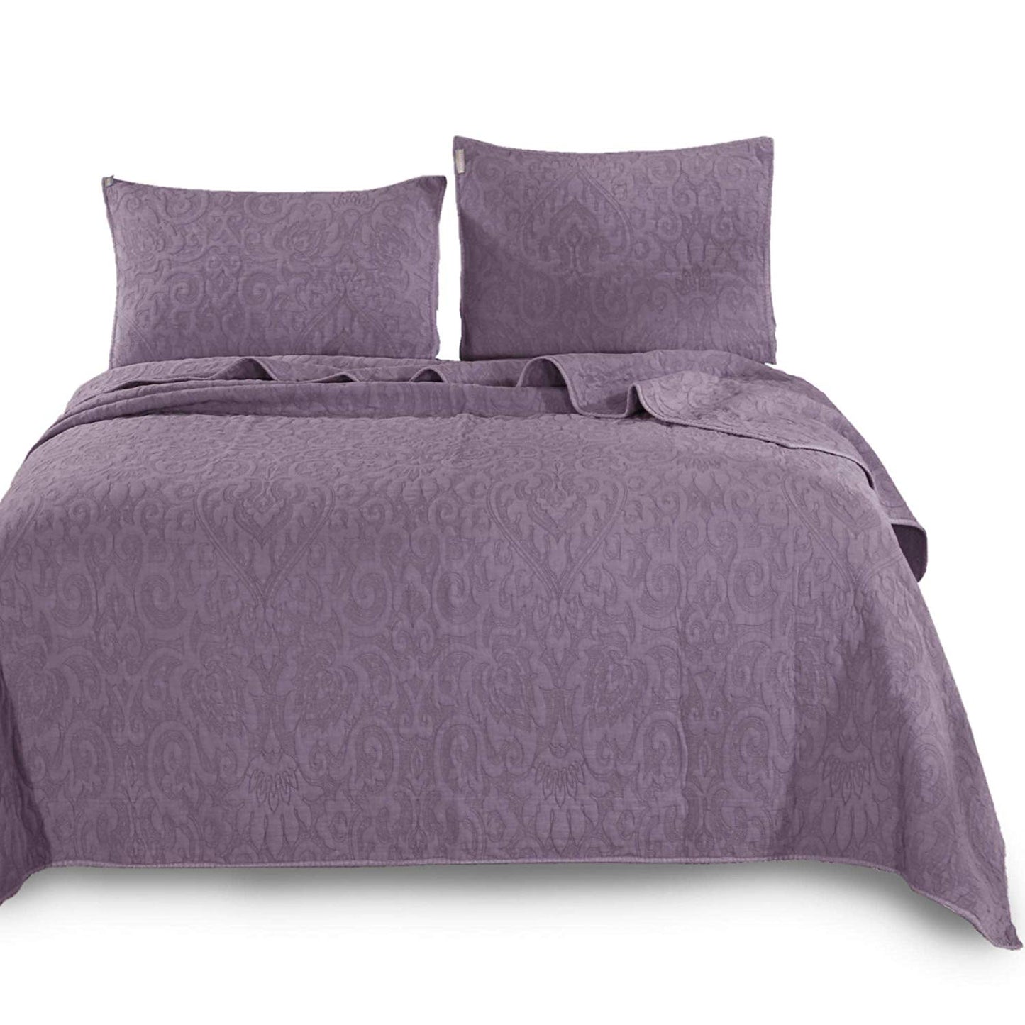 Kasentex Ultra Soft Stone-Washed Bedspread Set, 100% Premium Natural Cotton with Stitched Floral Pattern - Quilt + 2 Shams - Kasentex